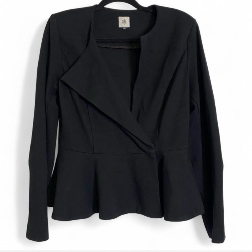 CAbi Black Peplum Blazer Open Front Jacket Size 6